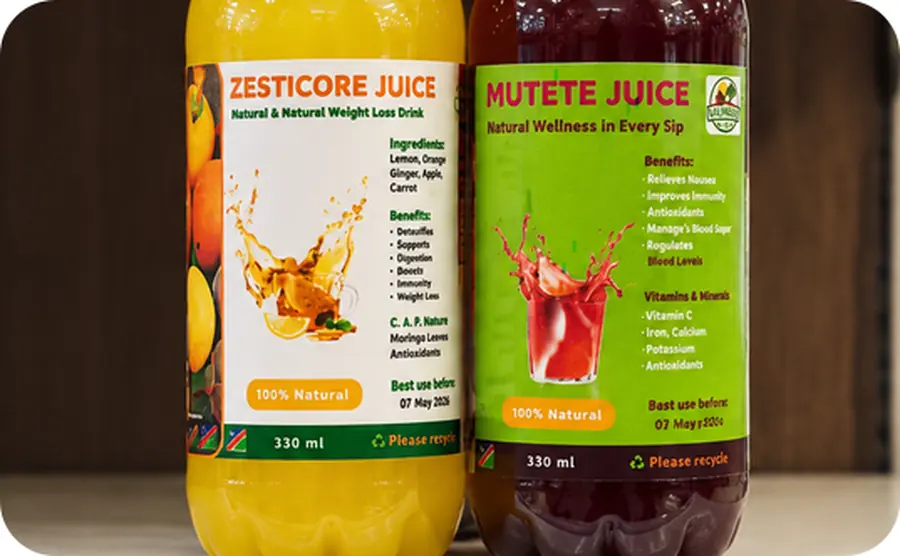 Bottles of Kalinasho juice lined up together