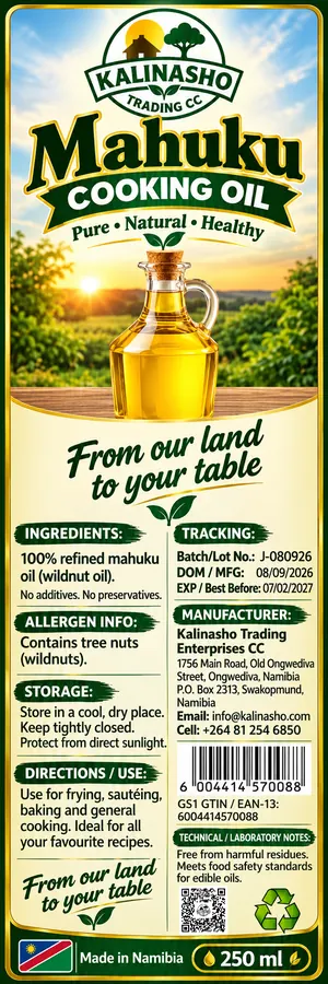 Mahuku Cooking Oil 250 ml label artwork