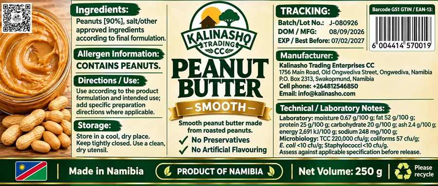 Peanut Butter 250 g label artwork