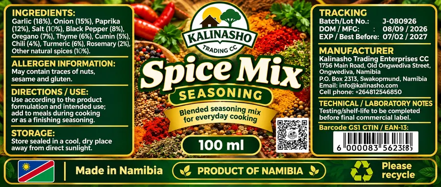 Spice Mix Seasoning 100 ml label artwork