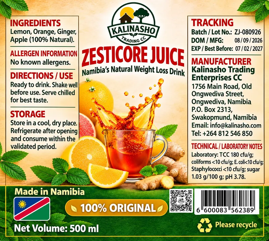 Zesticore Juice 500 ml label artwork